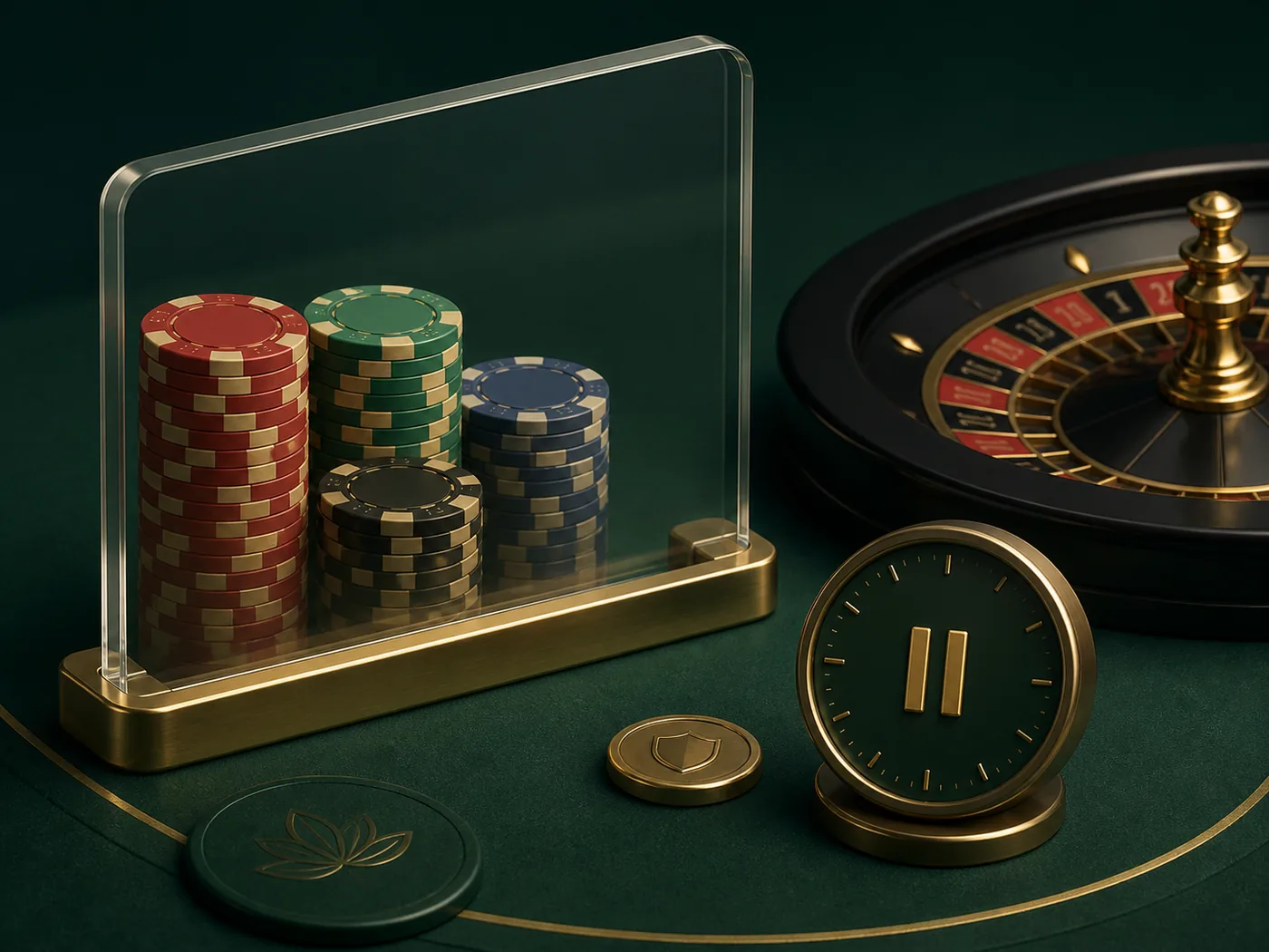 Elementos de cassino em pausa para representar limites e jogo responsável